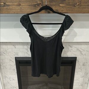 Express Black Flutter Sleeve Ruffled Tank Top